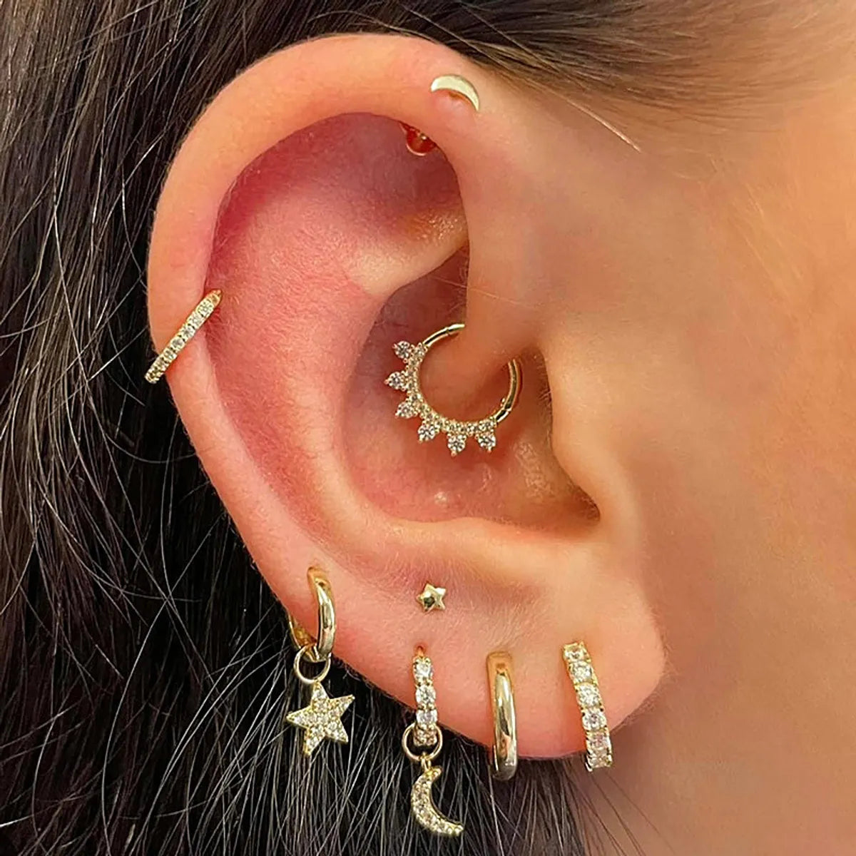 1 Piece Casual Elegant Star Lightning Plating Inlay Copper Zircon Ear Studs