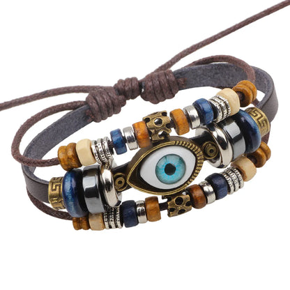 Casual Eye Pu Leather Beaded Braid Unisex Bracelets