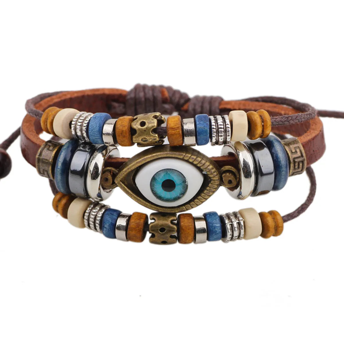 Casual Eye Pu Leather Beaded Braid Unisex Bracelets