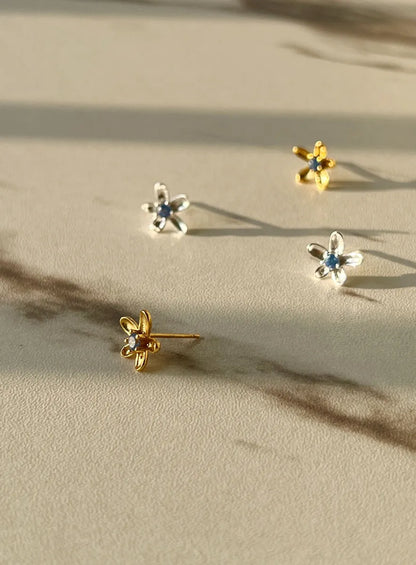 1 Piece Casual Flower Plating Sterling Silver Zircon 18k Gold Plated Silver Plated Ear Studs