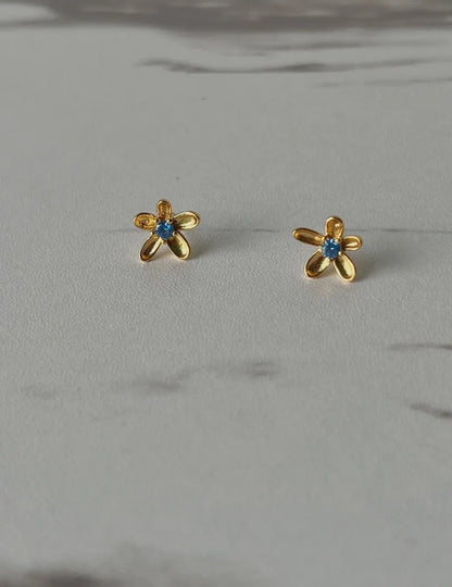 1 Piece Casual Flower Plating Sterling Silver Zircon 18k Gold Plated Silver Plated Ear Studs