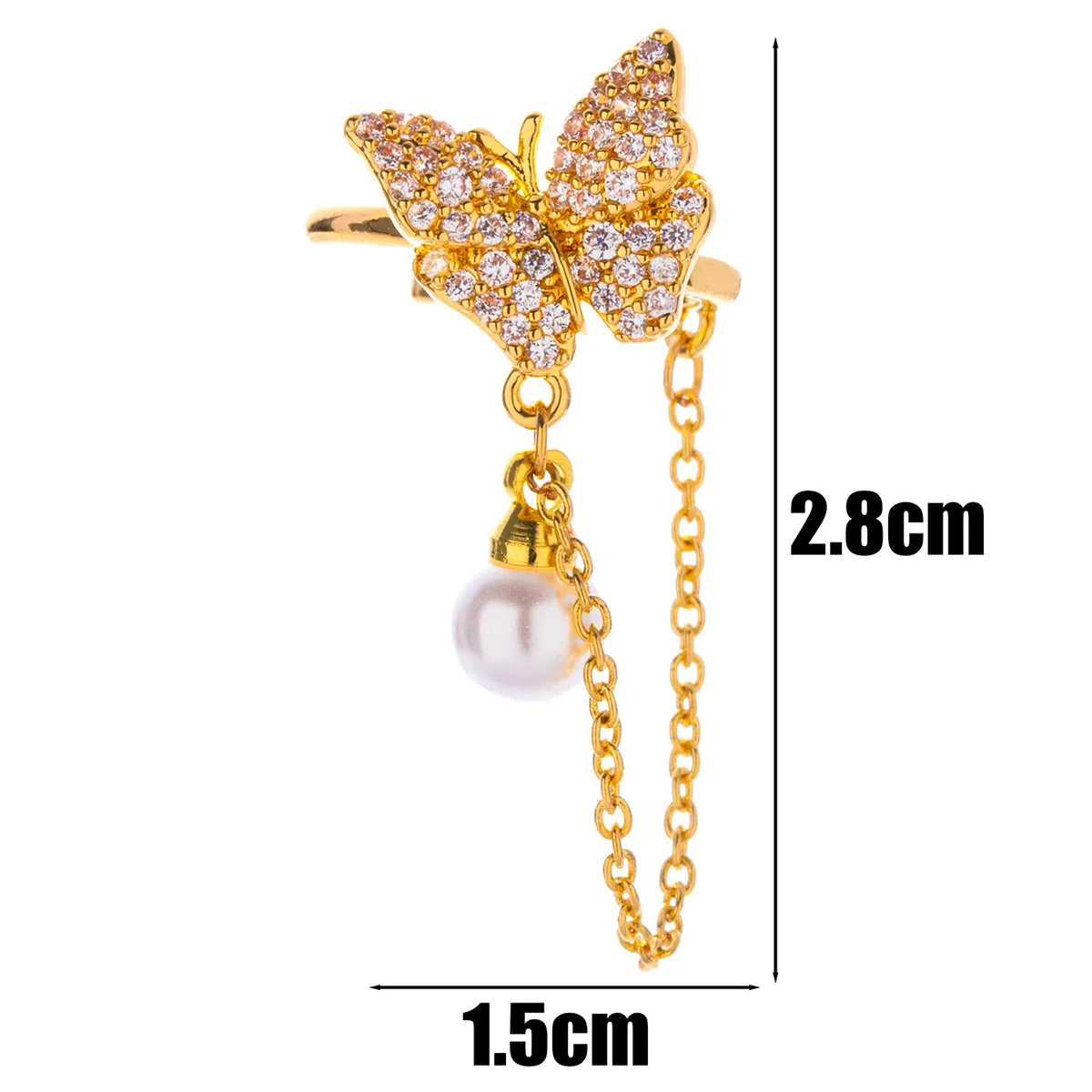 1 Piece Casual French Style Korean Style Butterfly Chain Inlay Copper Pearl Zircon Earrings Ear Studs