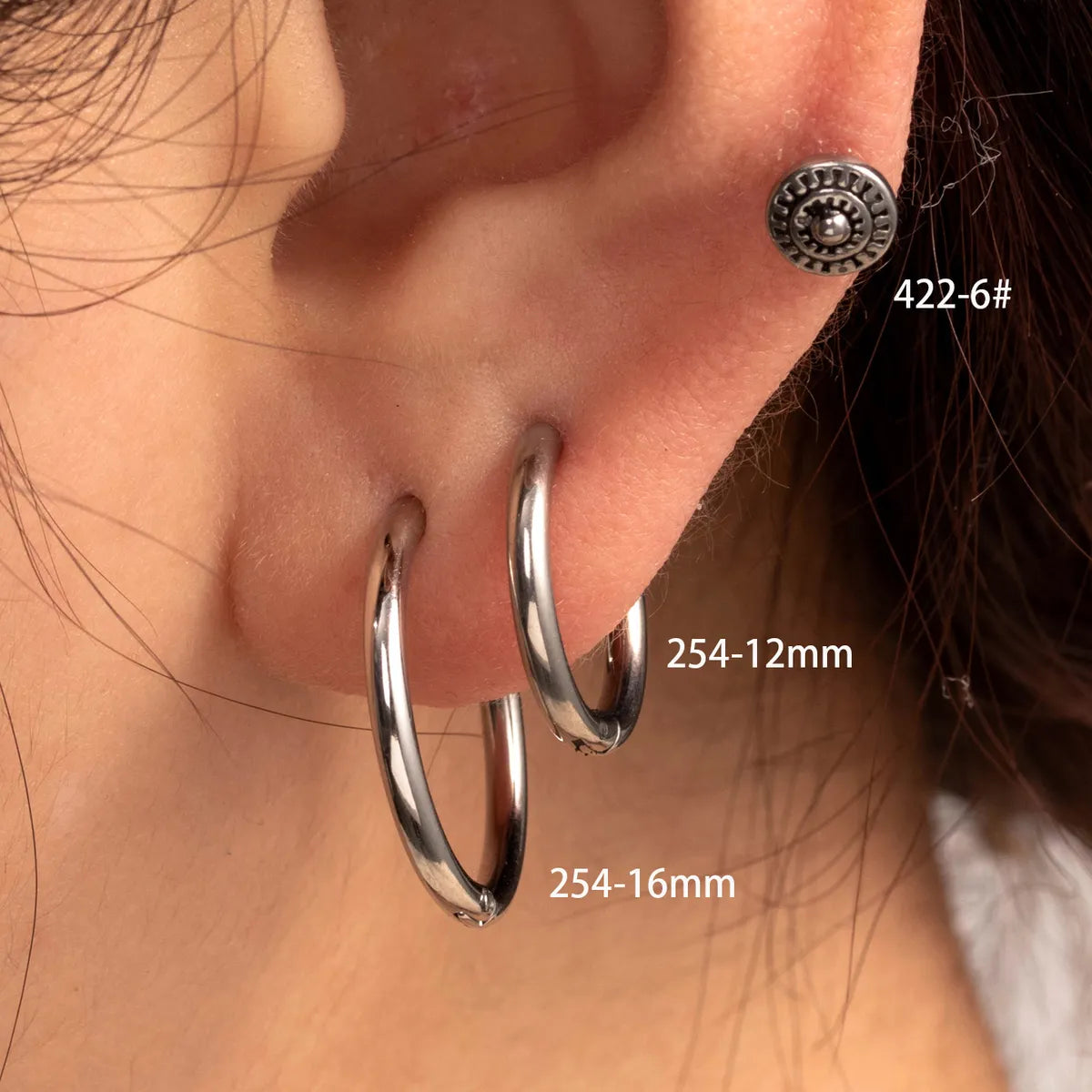 1 Piece Casual French Style Korean Style Round 316 Stainless Steel  Hoop Earrings Ear Studs