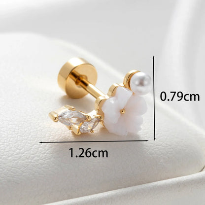 1 Piece Casual French Style Korean Style Round Flower Inlay Copper Pearl Zircon Ear Studs