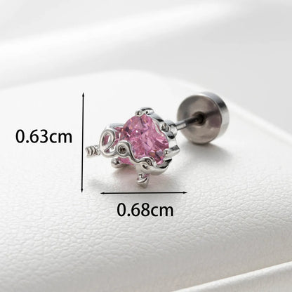 1 Piece Casual French Style Love Heart Shape Flower Inlay Copper Zircon Ear Studs