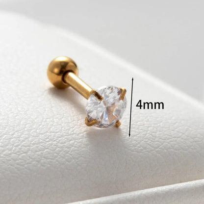 1 Piece Casual French Style Shiny Round Inlay 316 Stainless Steel  Zircon Cartilage Earrings