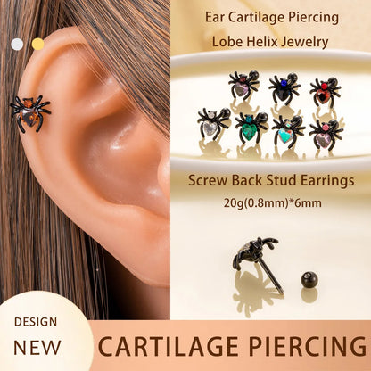 1 Piece Casual Gothic Spider Inlay Copper Zircon Cartilage Earrings