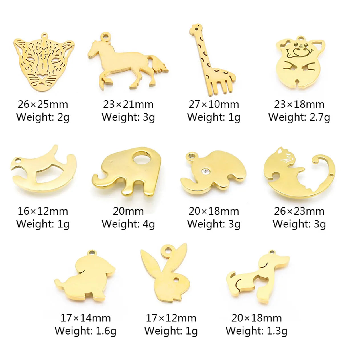 1 Piece Stainless Steel Zircon 18K Gold Plated Animal