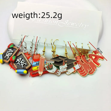 1 Piece Casual Simple Style Book Doctoral Cap Letter Alloy Drop Earrings