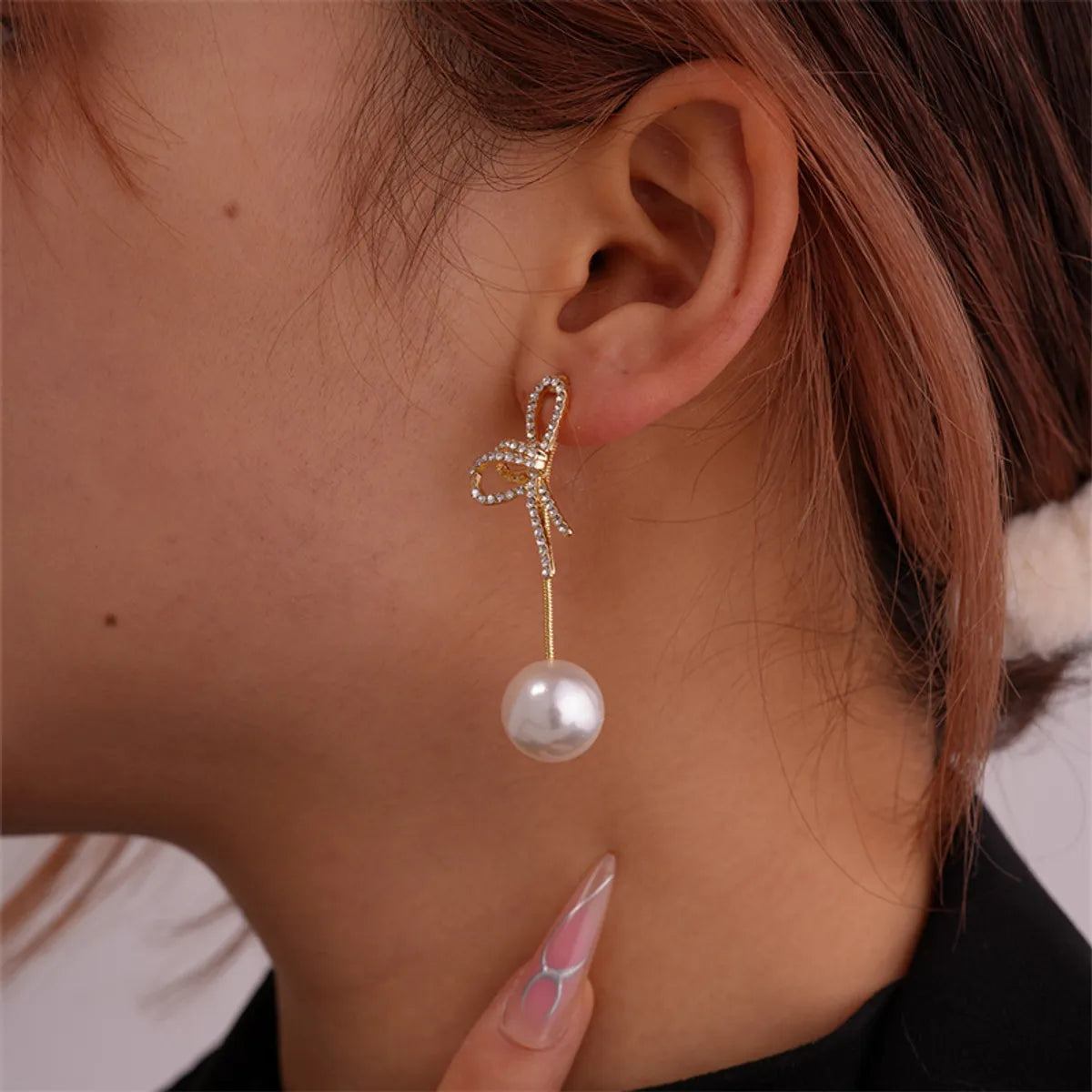 1 Piece Casual Simple Style Bow Knot Alloy Zinc Alloy Pearl Zircon K Gold Plated Drop Earrings