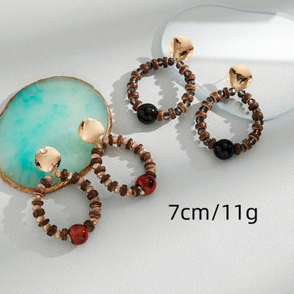 1 Piece Casual Simple Style Circle Round Beaded Arylic Wood Drop Earrings