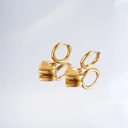 1 Piece Casual Simple Style Classic Style Heart Shape Plating Stainless Steel Gold Plated Silver Plated Drop Earrings