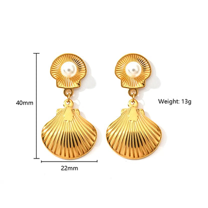 1 Piece Casual Simple Style Conch Shell 304 Stainless Steel Freshwater Pearl Drop Earrings