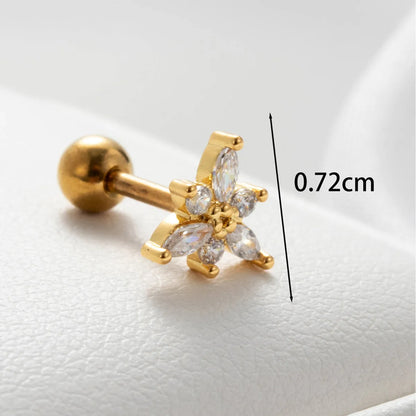 1 Piece Casual Simple Style Flower Inlay Copper Zircon Ear Studs