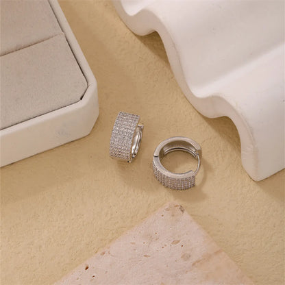 1 Piece Casual Simple Style Geometric Copper Zircon Silver Plated Huggie Earrings