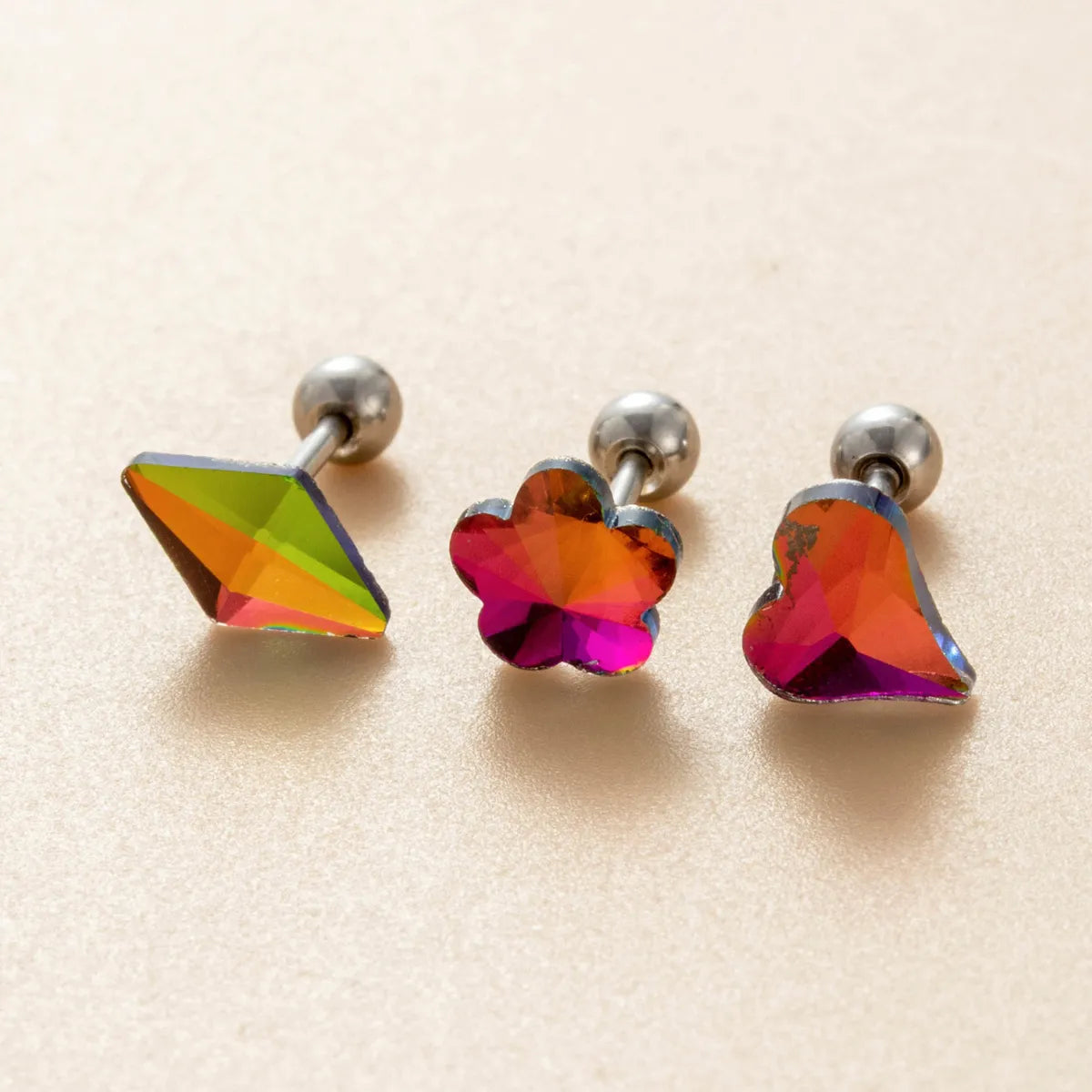 1 Piece Casual Simple Style Heart Shape Flower Rhombus Inlay 316 Stainless Steel  Zircon Ear Studs