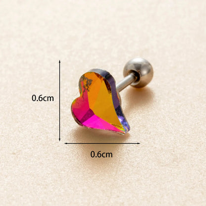 1 Piece Casual Simple Style Heart Shape Flower Rhombus Inlay 316 Stainless Steel  Zircon Ear Studs