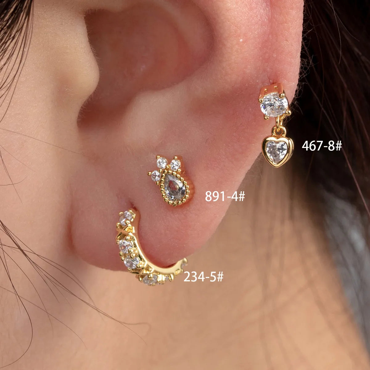 1 Piece Casual Simple Style Heart Shape Plating Inlay Copper Zircon Ear Studs