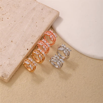 1 Piece Casual Simple Style Leaves Copper Zircon Rose Gold Plated Silver Plated Huggie Earrings