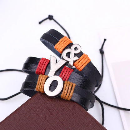 1 Piece Casual Simple Style Letter Alloy Leather Patchwork Unisex Wristband