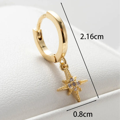 1 Piece Casual Simple Style Star Flower Plating Inlay Copper Zircon Earrings