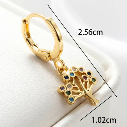 1 Piece Casual Simple Style Tree Flower Plating Inlay Copper Zircon Drop Earrings