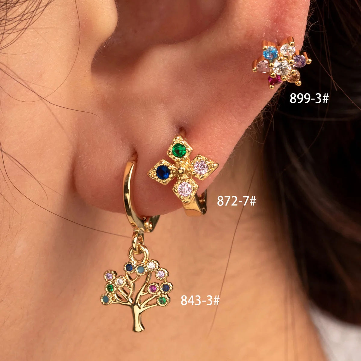 1 Piece Casual Simple Style Tree Flower Plating Inlay Copper Zircon Drop Earrings