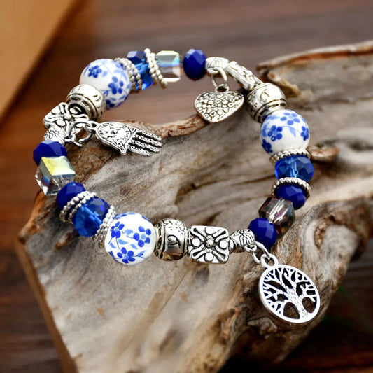 Chinoiserie Round Tree Artificial Crystal Alloy Ceramics Wholesale Bracelets