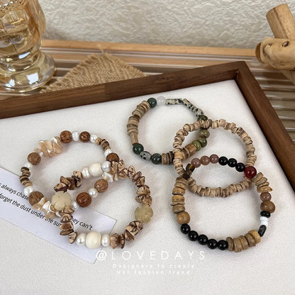 1 Piece Chinoiserie Round Wood Beaded Women's Bracelets