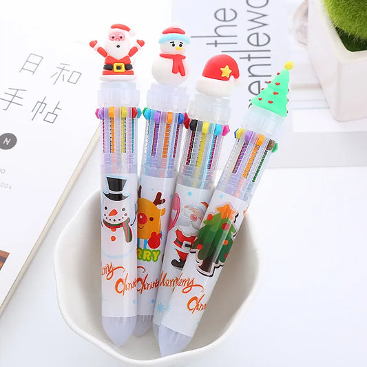 1 Piece Christmas Hat Christmas Tree Santa Claus Class Learning Christmas Ball Pen Refill Plastic Cute Ballpoint Pen