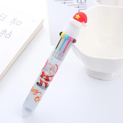 1 Piece Christmas Hat Christmas Tree Santa Claus Class Learning Christmas Ball Pen Refill Plastic Cute Ballpoint Pen