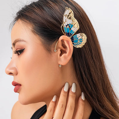 1 Piece Classic Style Butterfly Enamel Three-Dimensional Iron Rhinestones Ear Clips