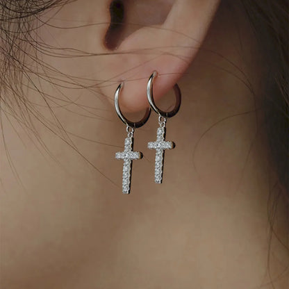 1 Piece Classic Style Cross Plating Inlay Copper Zircon Hoop Earrings