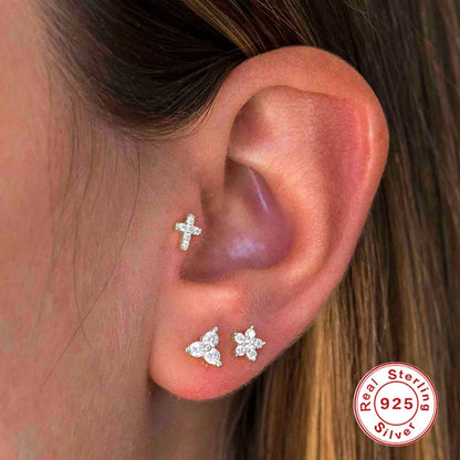 1 Piece Classic Style Cross Plating Inlay Sterling Silver Artificial Gemstones Ear Studs