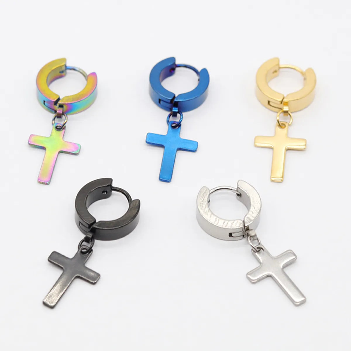 1 Piece Classic Style Cross Polishing Stainless Steel Earrings