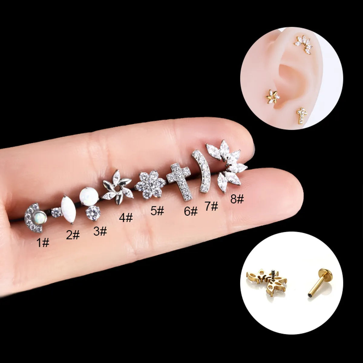 1 Piece Ear Cartilage Rings & Studs Classic Style Flower Pure Titanium Inlay Zircon