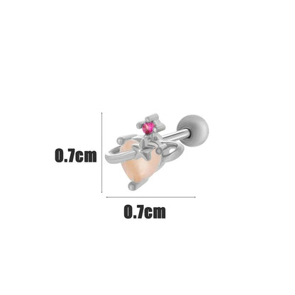 1 Piece Classic Style Heart Shape Bow Knot Inlay 316 Stainless Steel  Copper Zircon Ear Studs