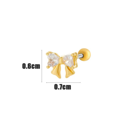 1 Piece Classic Style Heart Shape Bow Knot Inlay 316 Stainless Steel  Copper Zircon Ear Studs