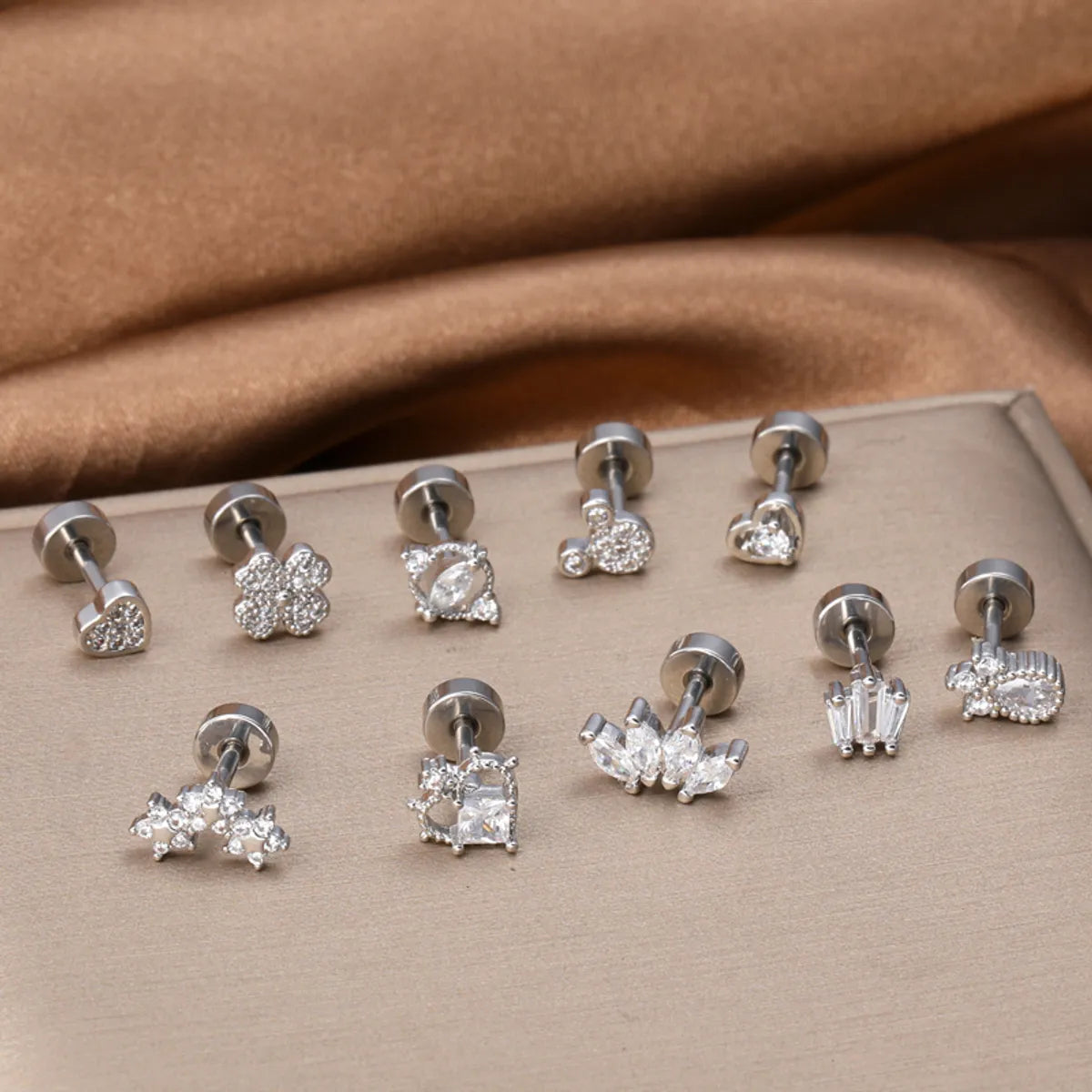 1 Piece Classic Style Heart Shape Polishing Plating Stainless Steel Copper Zircon 18K Gold Plated Ear Studs