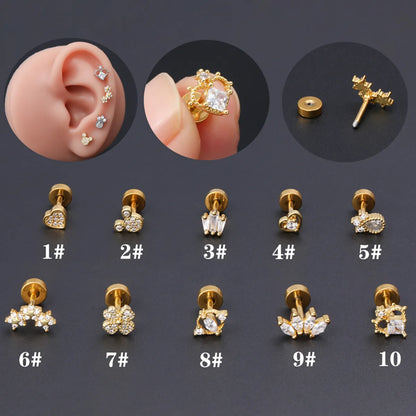 1 Piece Classic Style Heart Shape Polishing Plating Stainless Steel Copper Zircon 18K Gold Plated Ear Studs