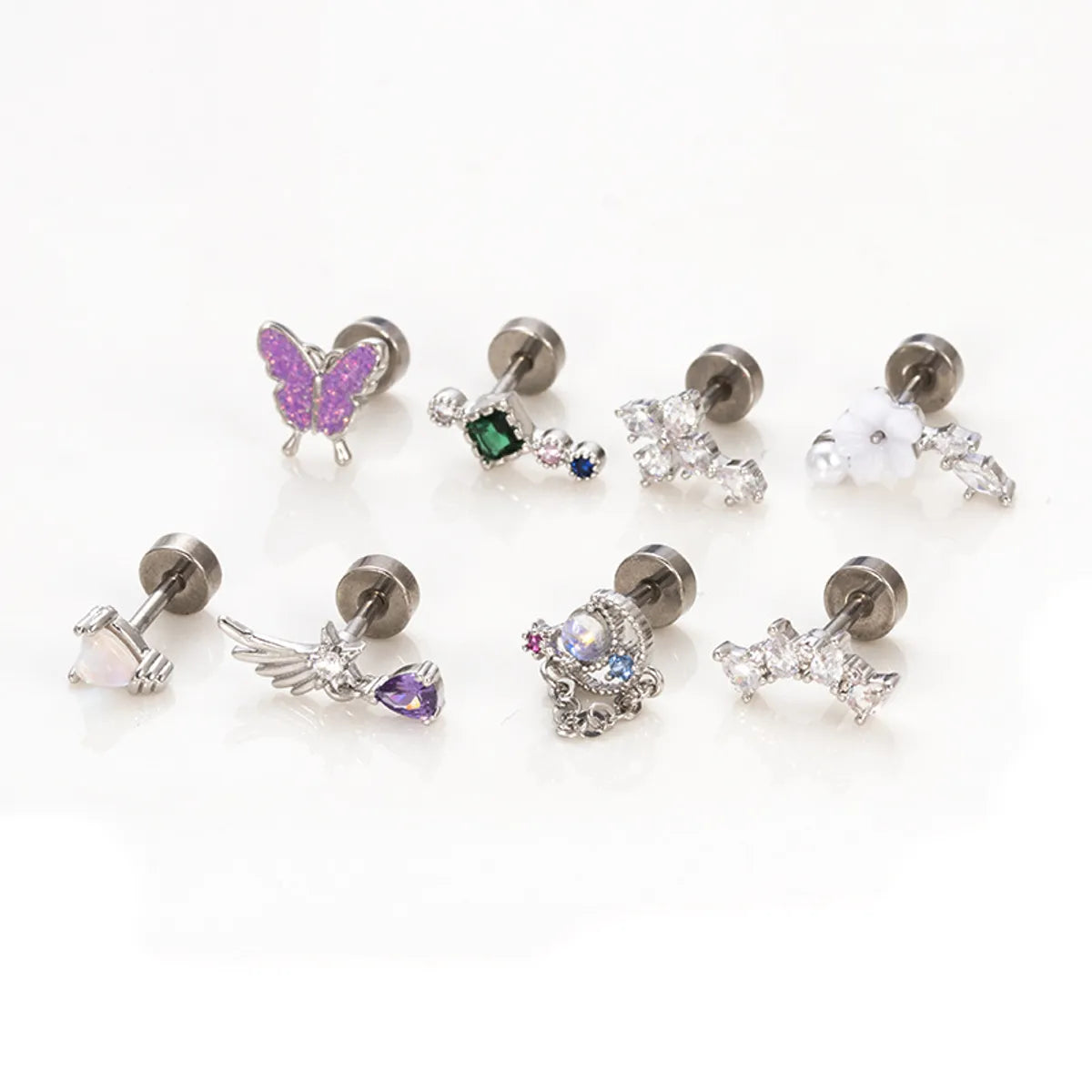 1 Piece Classic Style Star Heart Shape Butterfly Inlay Stainless Steel Copper Artificial Pearls Zircon Ear Studs