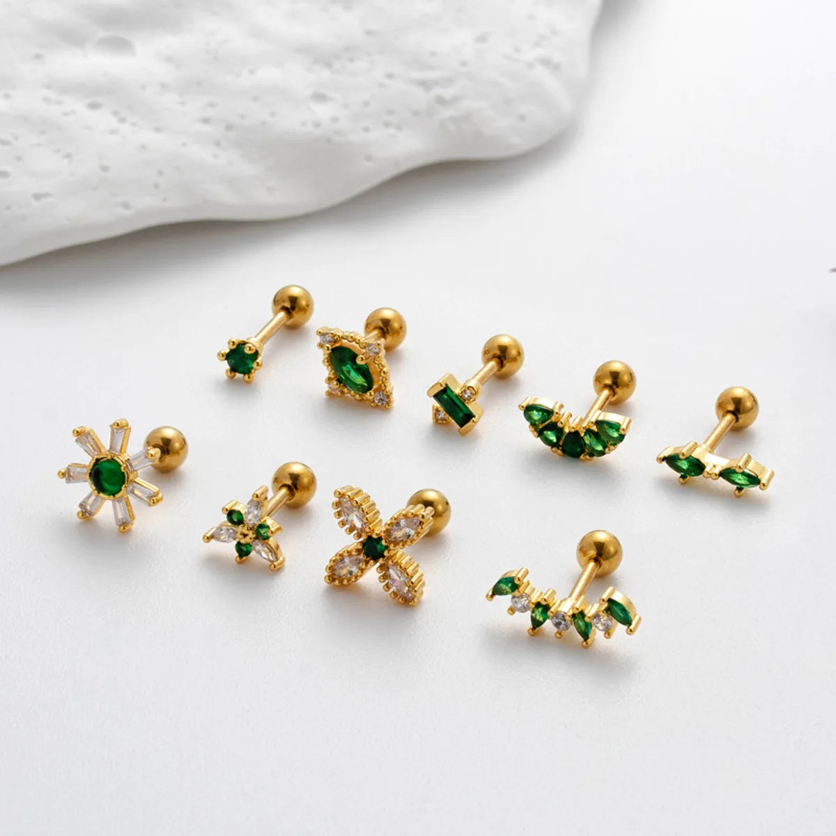 1 Piece Ear Cartilage Rings & Studs Commute Korean Style Sector Flower Copper Plating Inlay Zircon