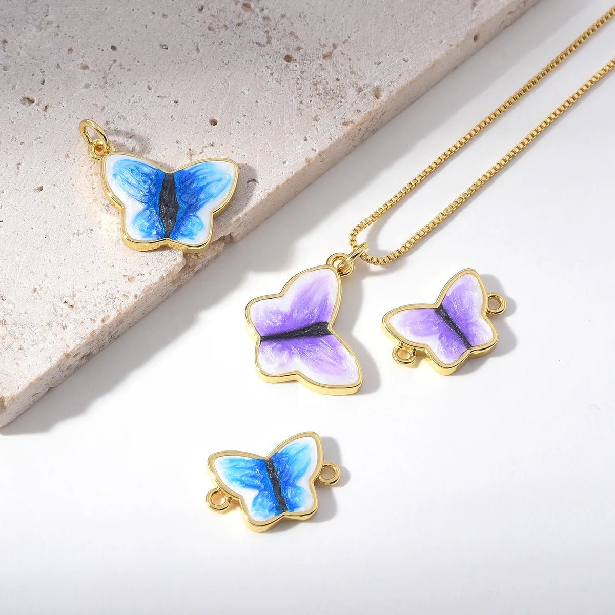 1 Piece Copper 18K Gold Plated Butterfly Pendant Chain