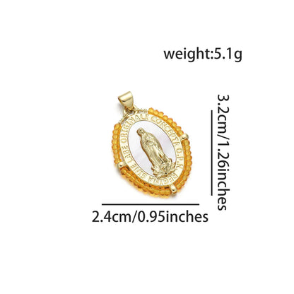 1 Piece Copper Crystal 18K Gold Plated Oval Polished Pendant