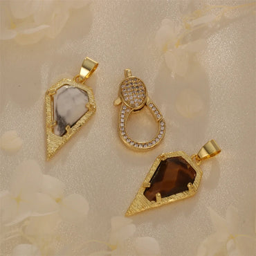 1 Piece Copper Natural Stone Zircon 18K Gold Plated Geometric Pendant