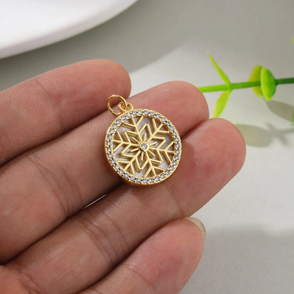 1 Piece Copper Round Snowflake Pendant