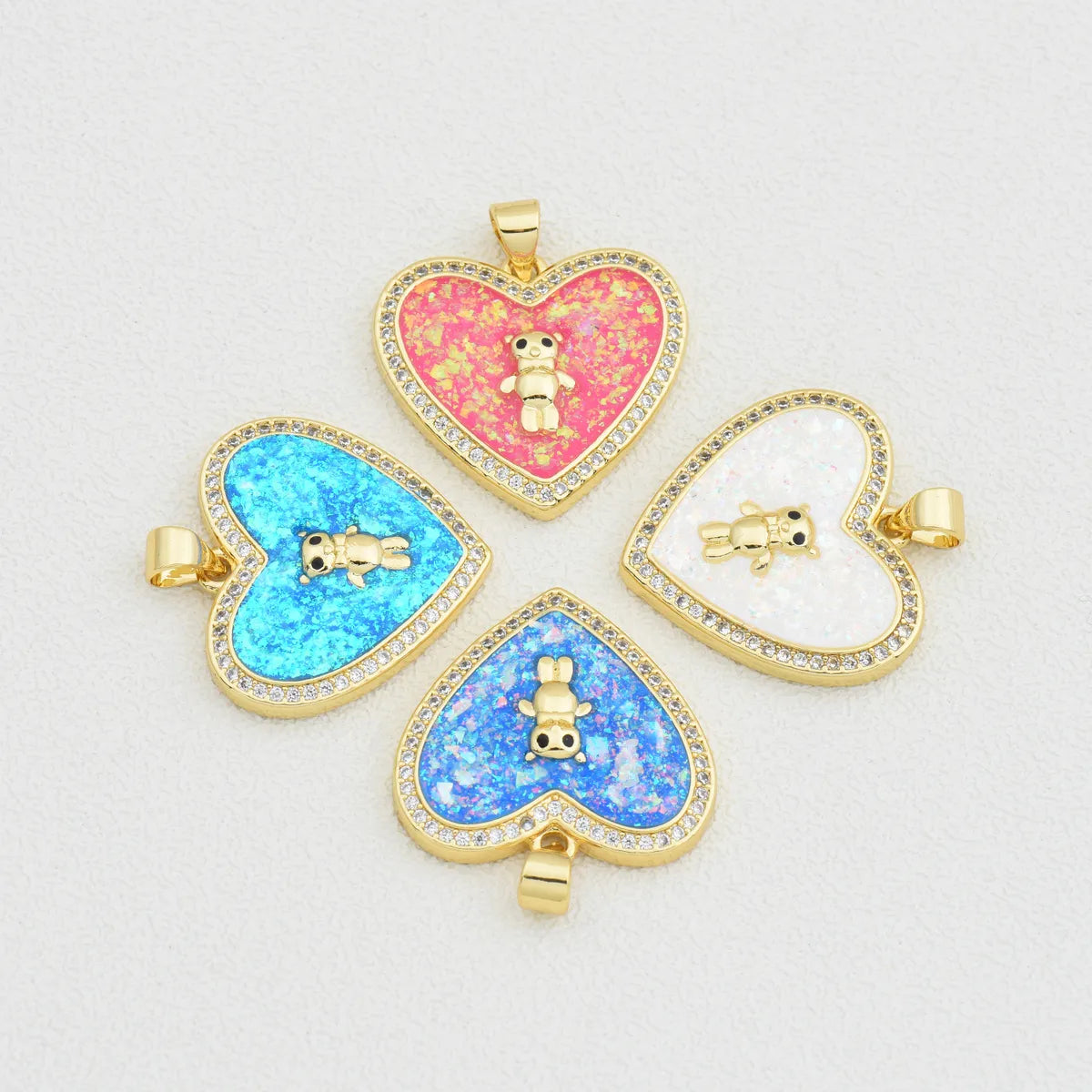 1 Piece Copper Zircon 18K Gold Plated Bear Heart Shape Pendant