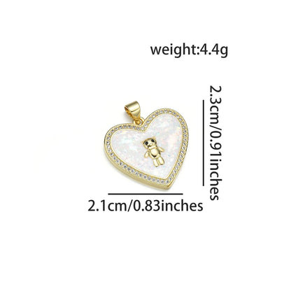 1 Piece Copper Zircon 18K Gold Plated Bear Heart Shape Pendant