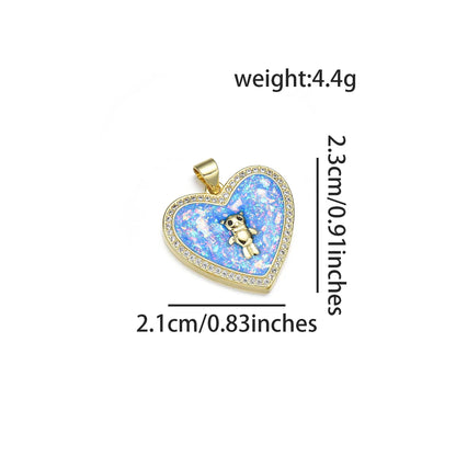 1 Piece Copper Zircon 18K Gold Plated Bear Heart Shape Pendant