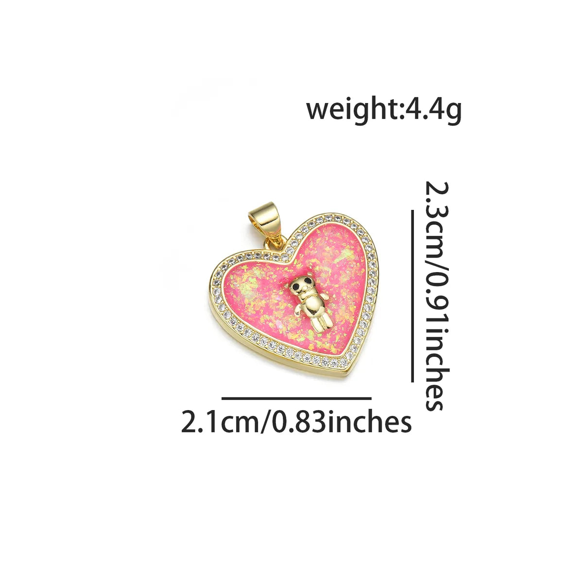 1 Piece Copper Zircon 18K Gold Plated Bear Heart Shape Pendant